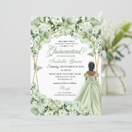 Invitación Sage Green Gold Princess Dress Quinceanera