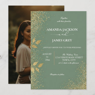 Invitación Sage Green & Gold Wedding Invitation