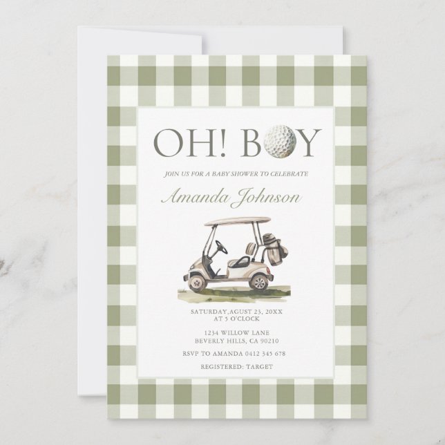Invitación Sage Green Golf Boy Baby Shower Invitation (Anverso)
