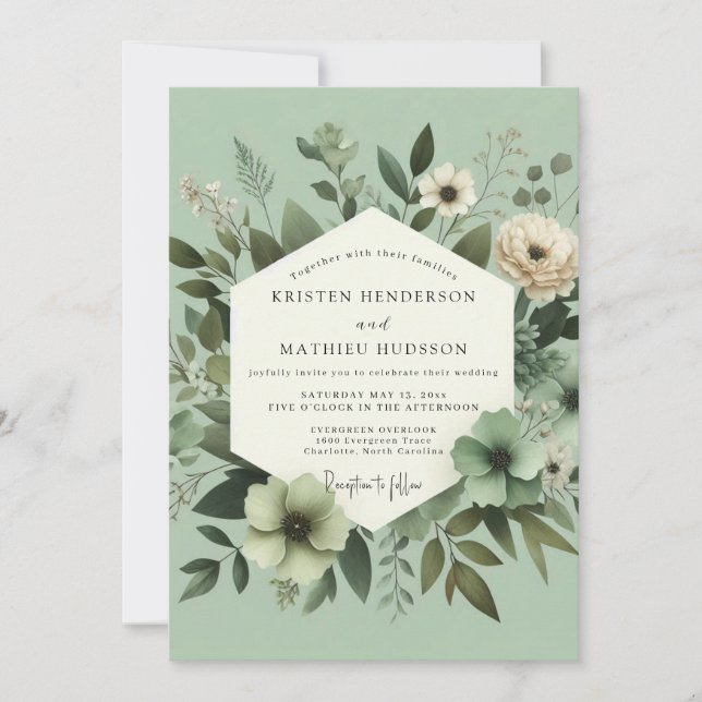 Invitación Sage Green Graceful Botanical Wedding (Anverso)