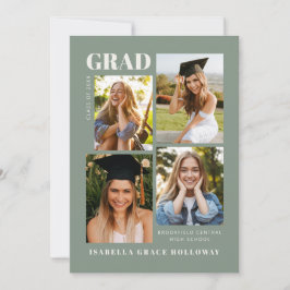 Invitación Sage Green Grad Announcement With Photos
