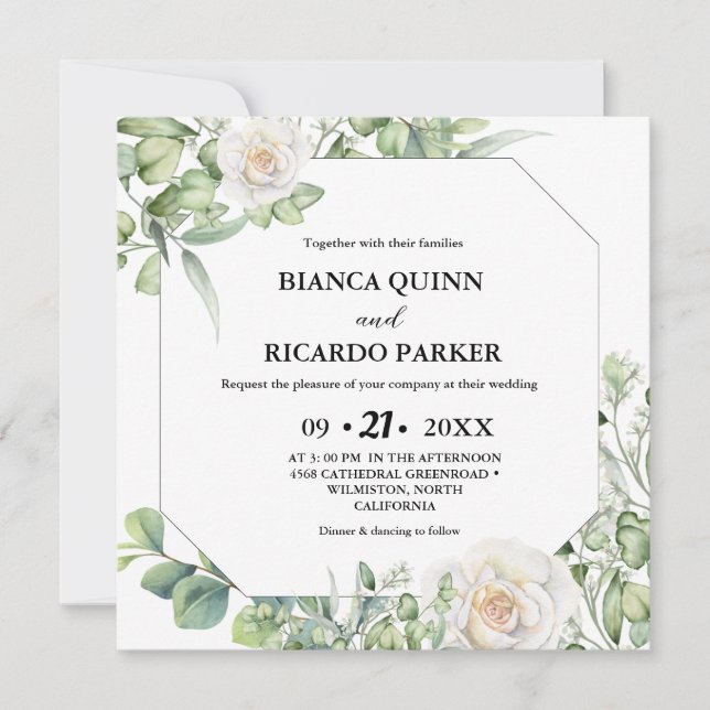 Invitación Sage Green greenerenery eucalipto Boda cuadrado (Anverso)