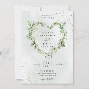 Invitación Sage Green Greenerenery White Floral Wreath Boda