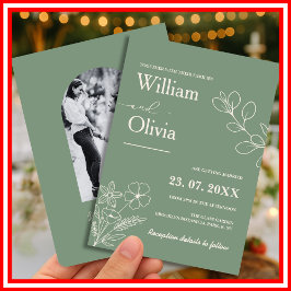 Invitación Sage Green Greenery Boho Boda de fotografía floral
