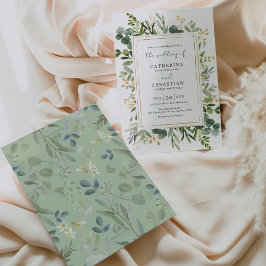 Invitación Sage Green Greenery Eucalyptus Geometric Boda