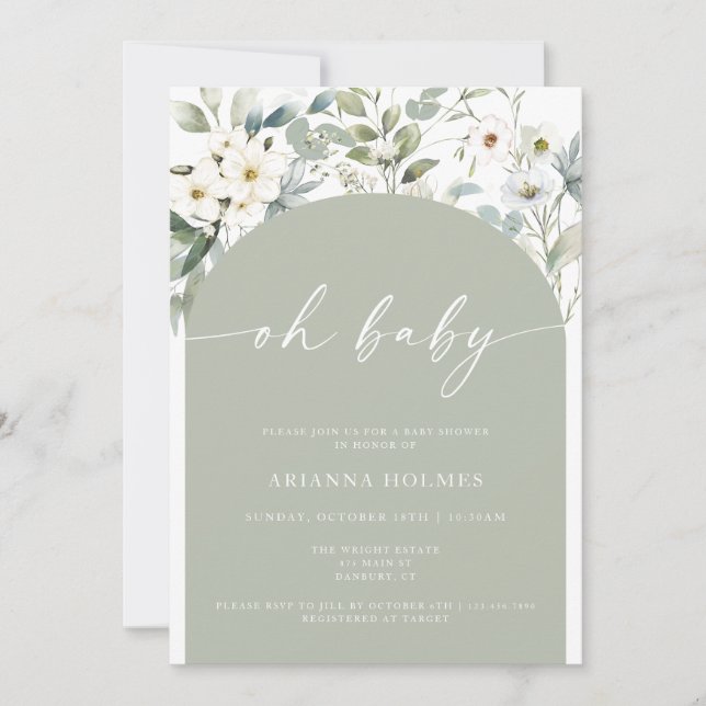 Invitación Sage Green Greenery Hello Baby Shower (Anverso)