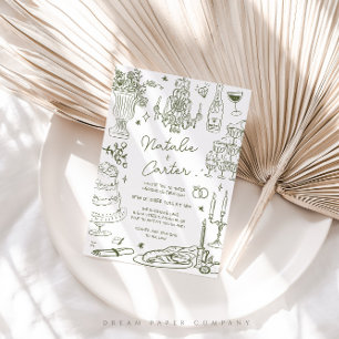 Invitación Sage Green Hand Drake Whimsical Boda
