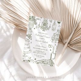 Invitación Sage Green Hand Drake Whimsical Rehearsal Dinner