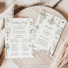 Invitación Sage Green Hand Drake Whimsical Wedding Program