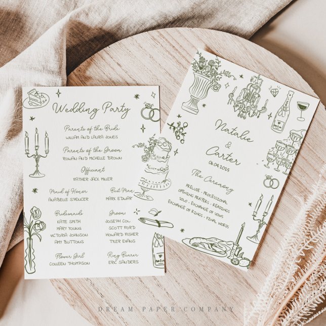 Invitación Sage Green Hand Drake Whimsical Wedding Program (Subido por el creador)