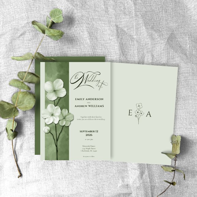Invitación Sage Green Hand Drawn Floral Botanical Wedding (Subido por el creador)