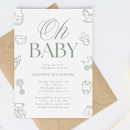 Invitación Sage Green Hand Drawn Gender Neutral Baby Shower