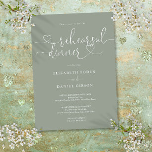 Invitación Sage Green Heart Script Test Dinner