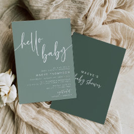 Invitación Sage Green Hello Baby Modern Baby Shower Invite