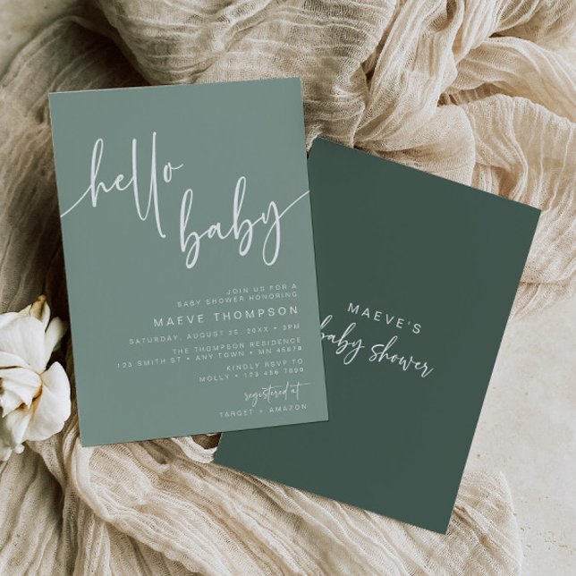 Invitación Sage Green Hello Baby Modern Baby Shower Invite (Subido por el creador)