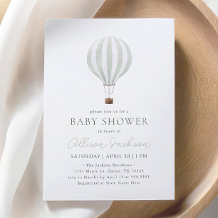 Invitación Sage Green Hot Air Balloon Baby Shower