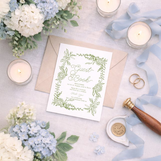 Invitación Sage Green Hydrangea Guest Book Table Sign (Subido por el creador)
