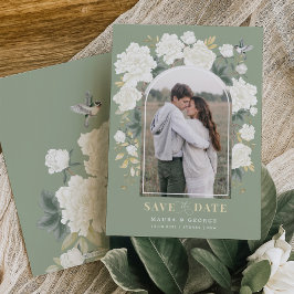 Invitación Sage Green Ivory Chinoiserie Floral Save the Date