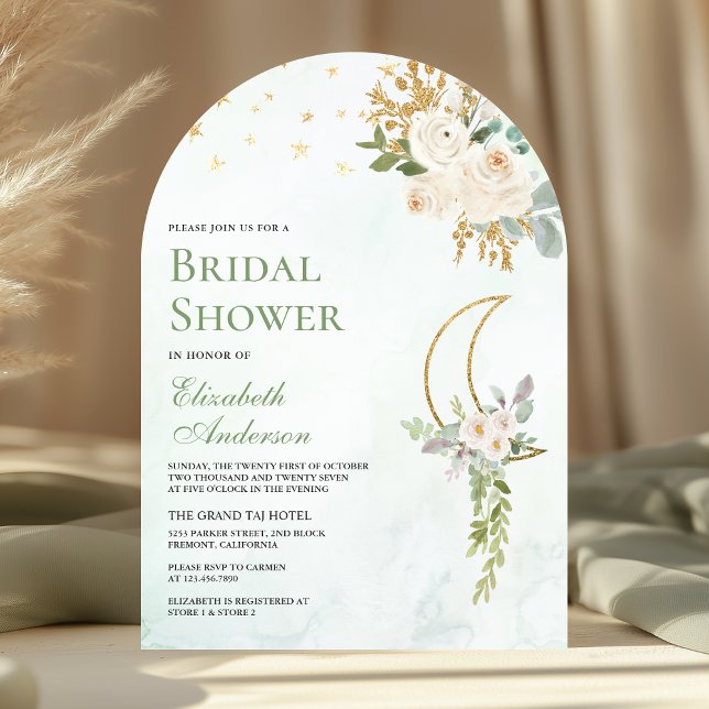 Invitación Sage Green Ivory Floral Moon Arch Bridal Shower (Subido por el creador)