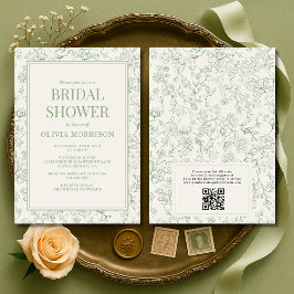 Invitación Sage Green Ivory French QR Code Bridal Shower