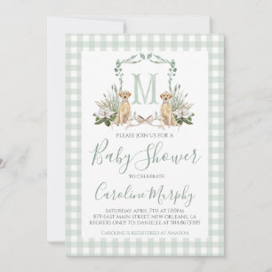 Invitación Sage Green Lab Baby Shower Preppy Gingham