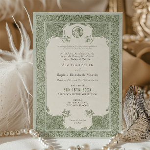 Invitación Sage Green Lace Boda musulmana tradicional