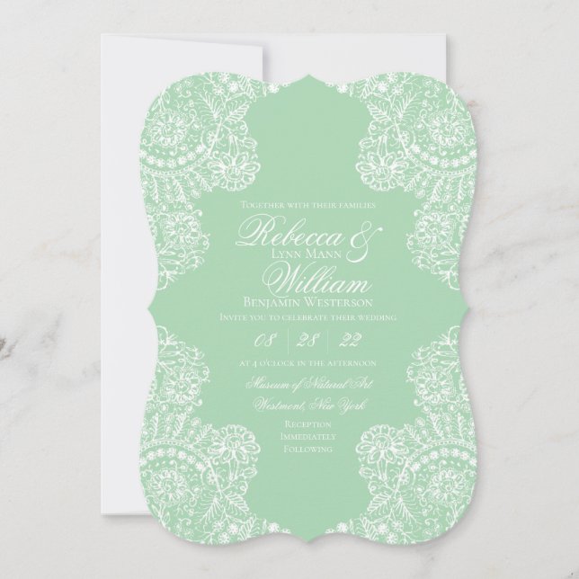 Invitación Sage Green Lace Elegant Wedding (Anverso)