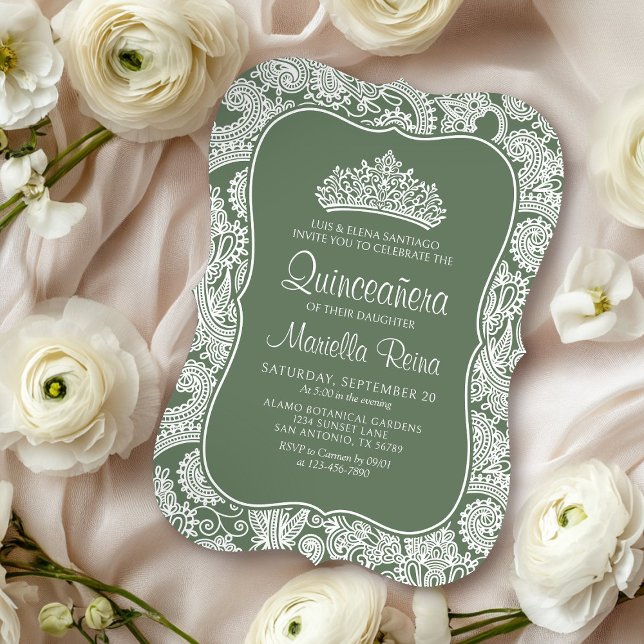 Invitación Sage Green Lace Quinceañera (Subido por el creador)