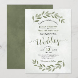 Invitación Sage Green Laurel deja a simple Boda acuarela