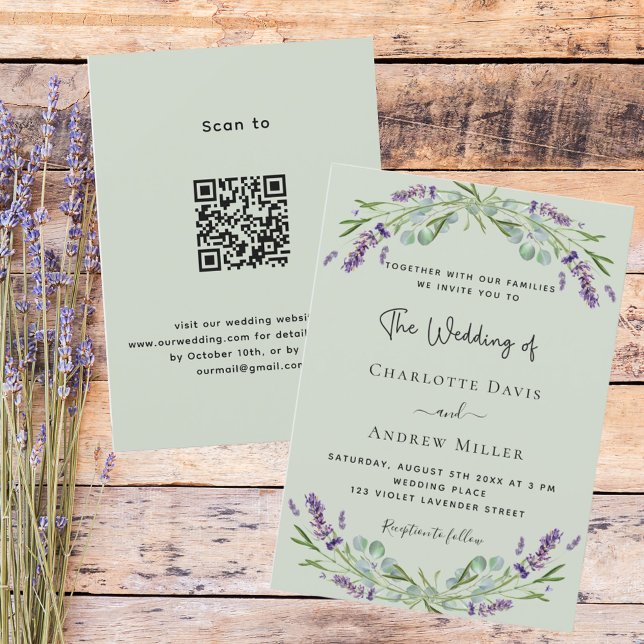Invitación Sage green lavender código QR RSVP boda de lujo (Subido por el creador)