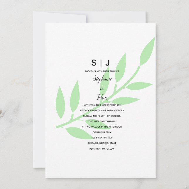 Invitación Sage Green Leaf Monograma Boda mínimo 2024 (Anverso)