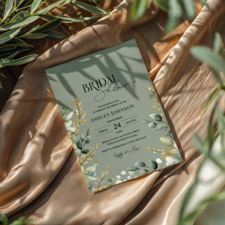 Invitación Sage Green Leaves Bridal Shower Invitation