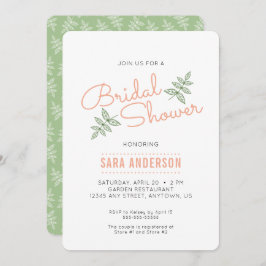 Invitación Sage Green Leaves y Coral Bridal Shower
