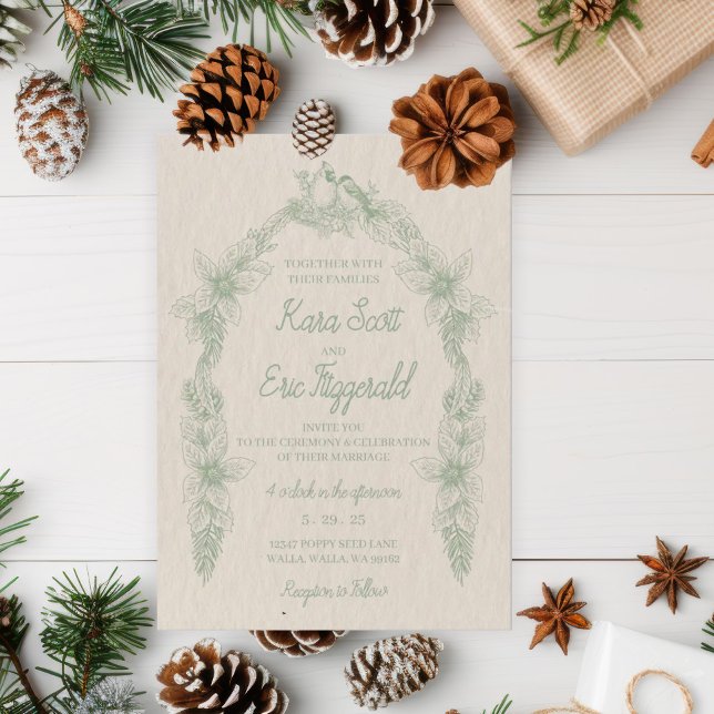 Invitación Sage Green Line Art Woodland Boda de flores (Subido por el creador)