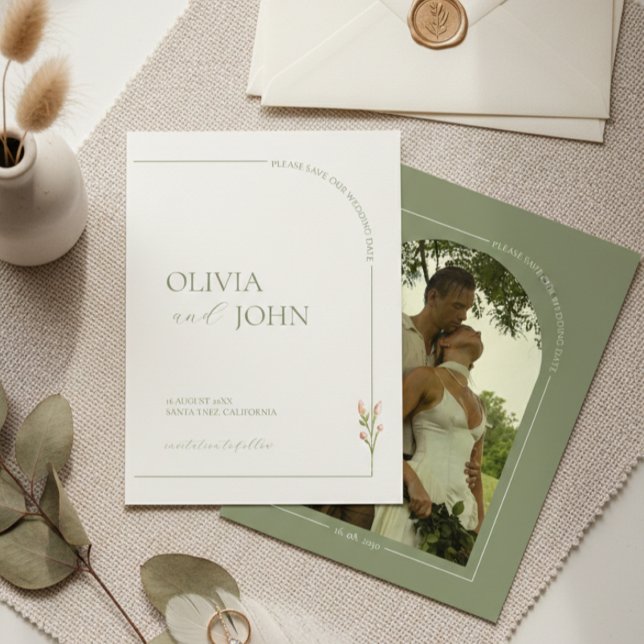 Invitación Sage Green & Linen Minimalist Save the Date Card (Subido por el creador)