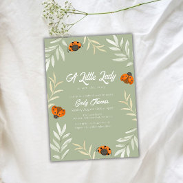 Invitación Sage Green Little Ladybug Green Baby Shower