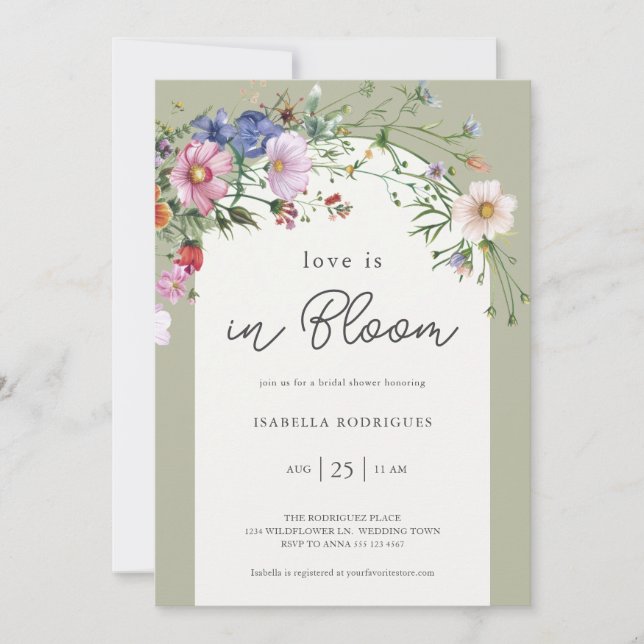 Invitación Sage Green Love in Bloom Bridal Shower (Anverso)