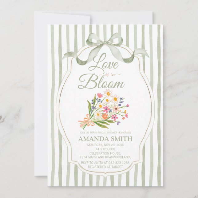 Invitación Sage Green Love Is in Bloom Bridal Shower  (Anverso)