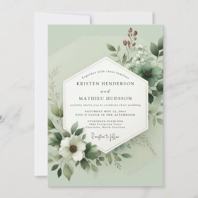 Invitación Sage Green Lush Botanical Wedding (Anverso)