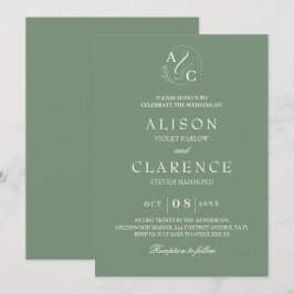Invitación Sage Green Luxury Monogram Boda