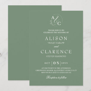 Invitación Sage Green Luxury Monogram Boda