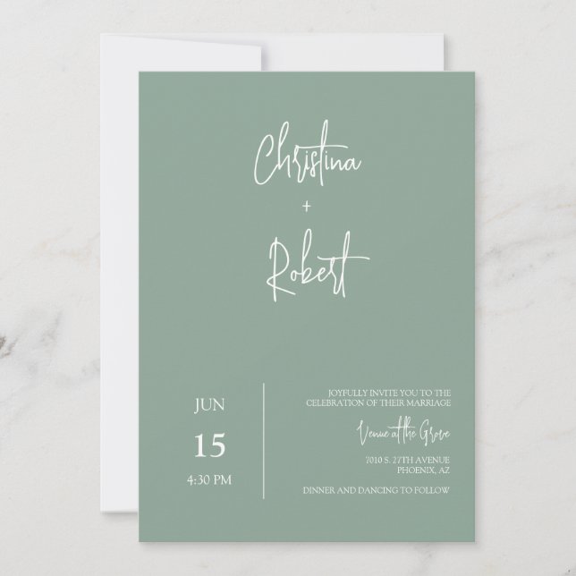 Invitación Sage Green Minimal Boho Boda Foto Código QR RSVP (Anverso)