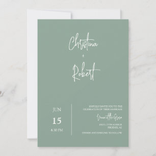 Invitación Sage Green Minimal Boho Boda Foto Código QR RSVP