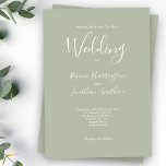 Invitación Sage Green Minimal Moderno Boda<br><div class="desc">Esta tarjeta de Invitación a la Boda, de diseño sencillo y magnífico, presenta un diseño tipográfico elegante, moderno y minimalista con un esquema de color verde sabio. Listo para su personalizar con los detalles de su día de boda especial. Por favor, navegue por la suite Sage Green Elegant Minimal Boda...</div>