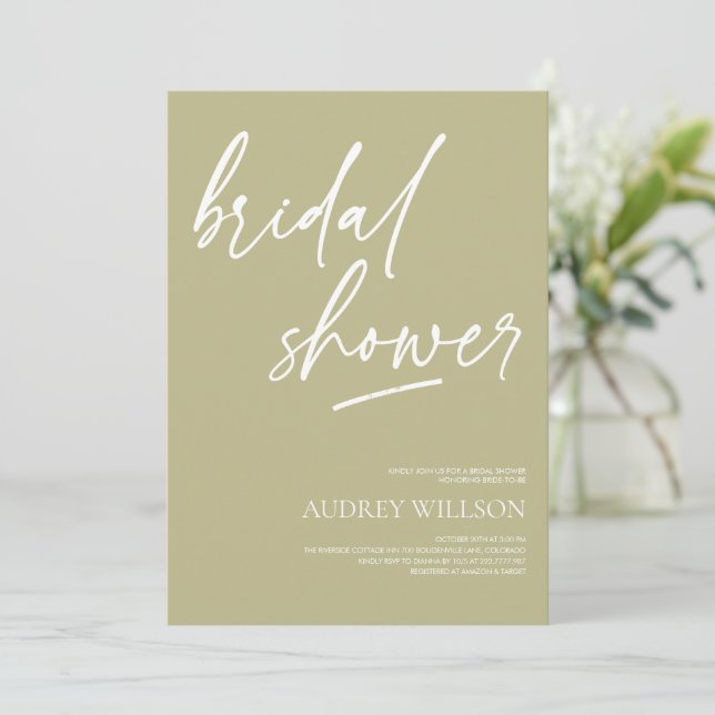 Invitación Sage Green Minimalist Bridal Shower Invitation (Anverso de pie)