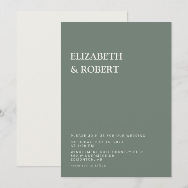 Invitación Sage Green Minimalist Simple Modern wedding (Anverso / Reverso)