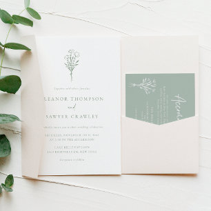 Invitación Sage Green Minimalista Botanicals Boda