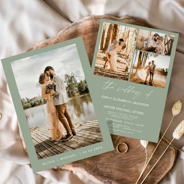 Invitación Sage Green Minimalista elegante Boda de fotografía (Subido por el creador)