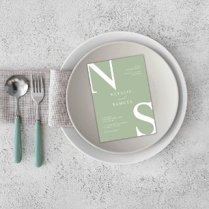 Invitación Sage Green Minimalista Elegante Boda Inicial Audaz