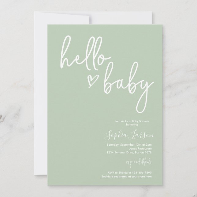 Invitación Sage Green Minimalista moderno Boho Baby Shower (Anverso)